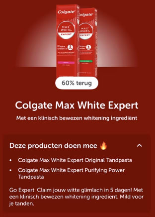 60 % cashback op Colgate tandpasta en 1+1 gratis via Tikkie en de AH