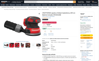 Lijadora Orbital CRAFTSMAN 20V por $858 | Ahorro Amazon