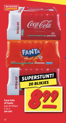 20_ Pack Cocoa cola (Zero) of Fanta voor €8,99 bij de Nettorama