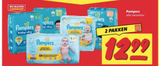 Twee pakken Pampers maat 2 of 3 voor €2 bij Nettorama na cashback