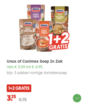 Unox of Conimex Soep In Zak 1+2 gratis bij DekaMarkt