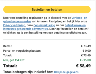 €15 korting bij besteding vanaf €60 bij Amazon