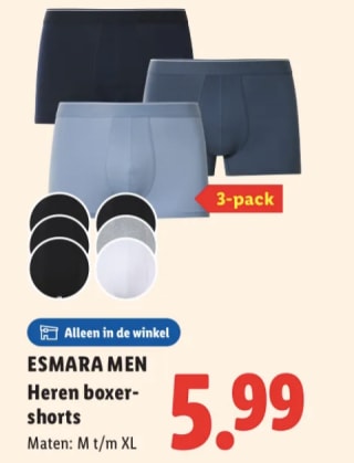 3-Pack Heren boxershorts voor €5,99 bij de lidl