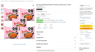 Samyang Buldak Ramen Picante Carbonara 5 Pack por $155 en Amazon