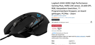 Logitech G502 Hero Muis voor €32,99 bij Amazon
