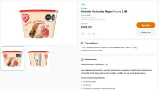 Helado Holanda Napolitano 2.8L por $103 | Chedraui