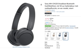 Sony WH-CH520 - hoofdtelefoon met microfoon voor €27,45 bij Amazon