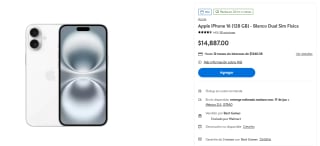 iPhone 16 128GB Blanco Dual Sim por $14,288 | Cupón Walmart