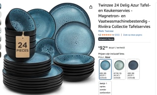 Twinzee 24 Delig Azur Tafel en Keukenservies voor €92,99 bij Amazon