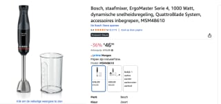 Bosch Haushalt ErgoMaster Serie 4 Staafmixer voor €46,99 bij Amazon