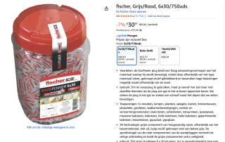 750 Fischer DUOPOWER 6 x 30 Pluggen voor €30,97 bij Amazon