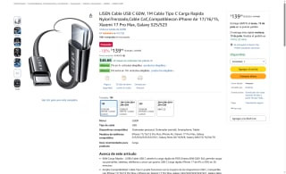Cable USB C LISEN 1m 60W por $79 | Amazon