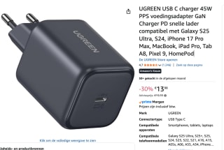 UGREEN USB C charger 45W PPS voedingsadapter GaN Charger voor €13,98 bij Amazon