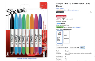 Sharpie Set van 8 Permanente Markers Dubbele Punt voor €9,39 bij Amazon