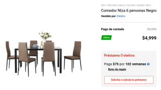 Comedor Niza 6 personas Negro $4,999
