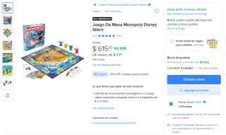 Monopoly Stitch por $461 | Oferta Mercado Libre