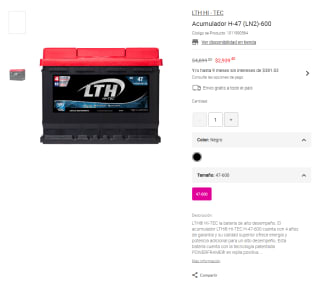 Batería LTH HI-TEC H-47-600 por $2,954 | Liverpool