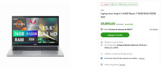 Laptop Acer Aspire 3 512GB por $8,901 | Walmart (NU 9 MSI)