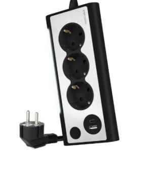 Regleta Nanocable Interruptor 3 Tomas USB-A + USB-C + Luz Negro 7.95€