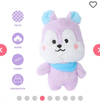 Peluche BT21 Mang Felpa Morado 15x11x23cm Oferta $4.995 Disponible en Miniso.cl