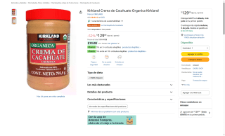 Crema de Cacahuate Orgánica Kirkland 793.8g por $129 | Amazon