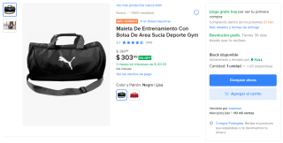 Maleta de Entrenamiento PUMA con Bolsa para Área Sucia por $304 en Mercado Libre