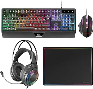 Mars Gaming MCP124PRO Combo RGB 4en1 Teclado H-Mech Ratón Auriculares Alfombrilla Esp