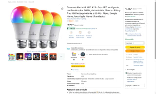 Caveman 4 Focos LED A19 Matter RGBW 800lm por $376 | Amazon