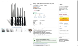 Juego de Cuchillos Classic Ekco 6 Piezas Negro por $169 | Amazon