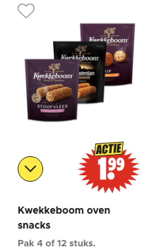 Kwekkeboom Oven & airfryer snacks voor €1,99 per zak bij Dirk