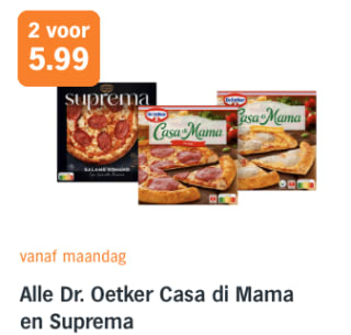 2 Dr. Oetker Casa di Mama en Suprema voor €5,99 bij de AH