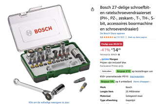 Bosch Schroefbit- en ratelset 27 -delig voor €14,49 bij Amazon