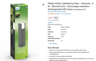 Philips Arbour sokkellamp voor buiten voor €32,70 bij Amazon