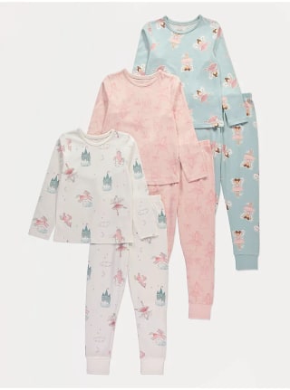 Kids 3 Pack Long Sleeve PJs Fairy/ Smiley / Blue Floral Bow/Green Dinosaur / Emergen