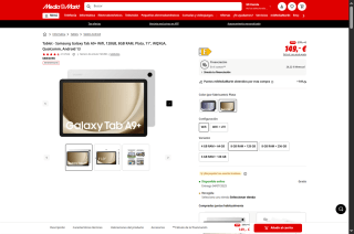 Samsung Galaxy Tab A9+ Wifi 128GB 8GB RAM plata 11" por 149€