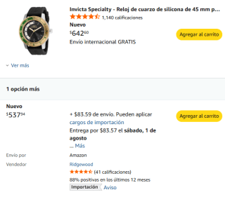 Invicta Specialty Reloj Hombre 45mm por $537 | Oferta Amazon