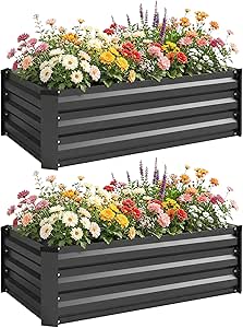 Outsunny Raised Garden Bed Set of 2 Galvanised Steel Planters £30.99