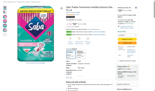 Saba Toallas Invisibles 32 Unidades por $32 | Amazon