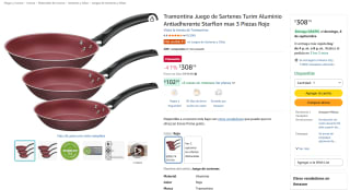 Tramontina Turim 3 pzas (18-20-24 cm) por $309 en Amazon