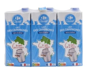 Lot de 2 packs de 6 bouteilles d'1L de Lait Des Campagnes demi-écrémé à 6,30€