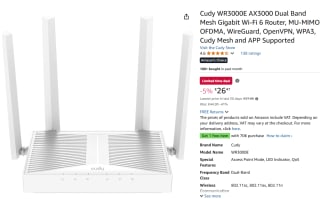 Cudy WR3000E AX3000 Gigabit Dual Band Wi-Fi 6 Mesh Router voor €26,47 bij Amazon