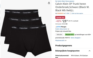 Calvin Klein Menswear boxershort 3-pack voor €23,20 bij Amazon