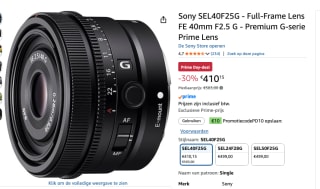 Sony SEL40F25G - Full-Frame Lens FE 40mm F2.5 G - Premium G-serie Lens voor €410,25