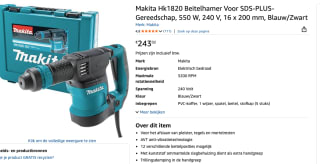 Makita HK1820 SDS-plus Breekhamer in koffer voor €243,02 bij Amazon
