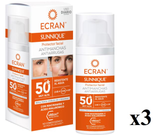 3 x Protector Facial ECRAN SUNNIQUE Antimanchas Facial SPF50+ de 50ml por 23.9€