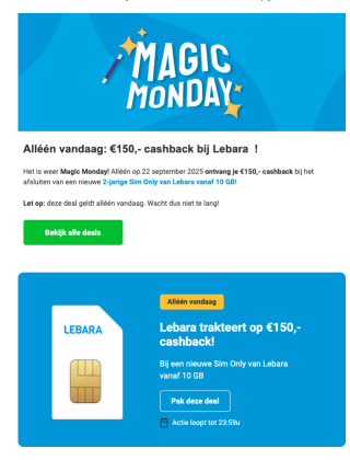 Lebara 24 maanden (10GB) voor met cashback voor 30 euro is 1,25 euro per maand