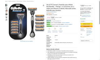 Rastrillo Gillette Sensor3 con 6 Cartuchos por $126 | Oferta Amazon