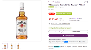 Whiskey Jim Beam White Bourbon 700ml por $273 | Bodegas Alianza