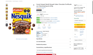 Cereal Nesquik Chocolate 620g por $41 | Amazon