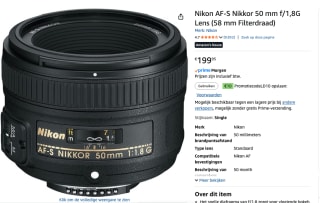 Nikon AF-S NIKKOR 50mm f/1.8G SLR Standaardzoomlens voor €189,95 bij Amazon